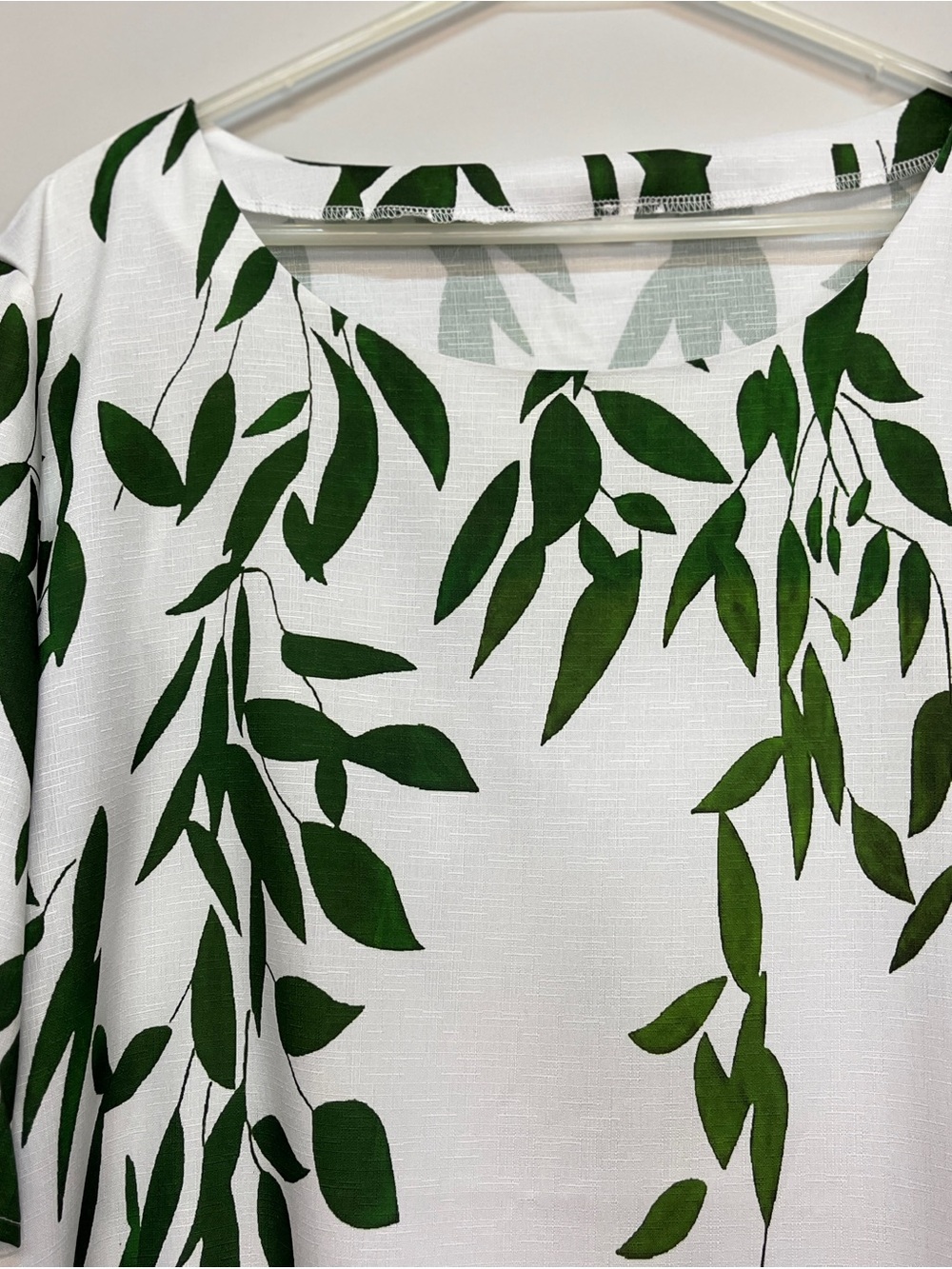 Summer White Tunic Top with Green Leaf Print - Picture 2 of 11